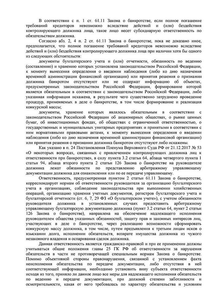 Директор успешно защищен от субсидиарной ответственности